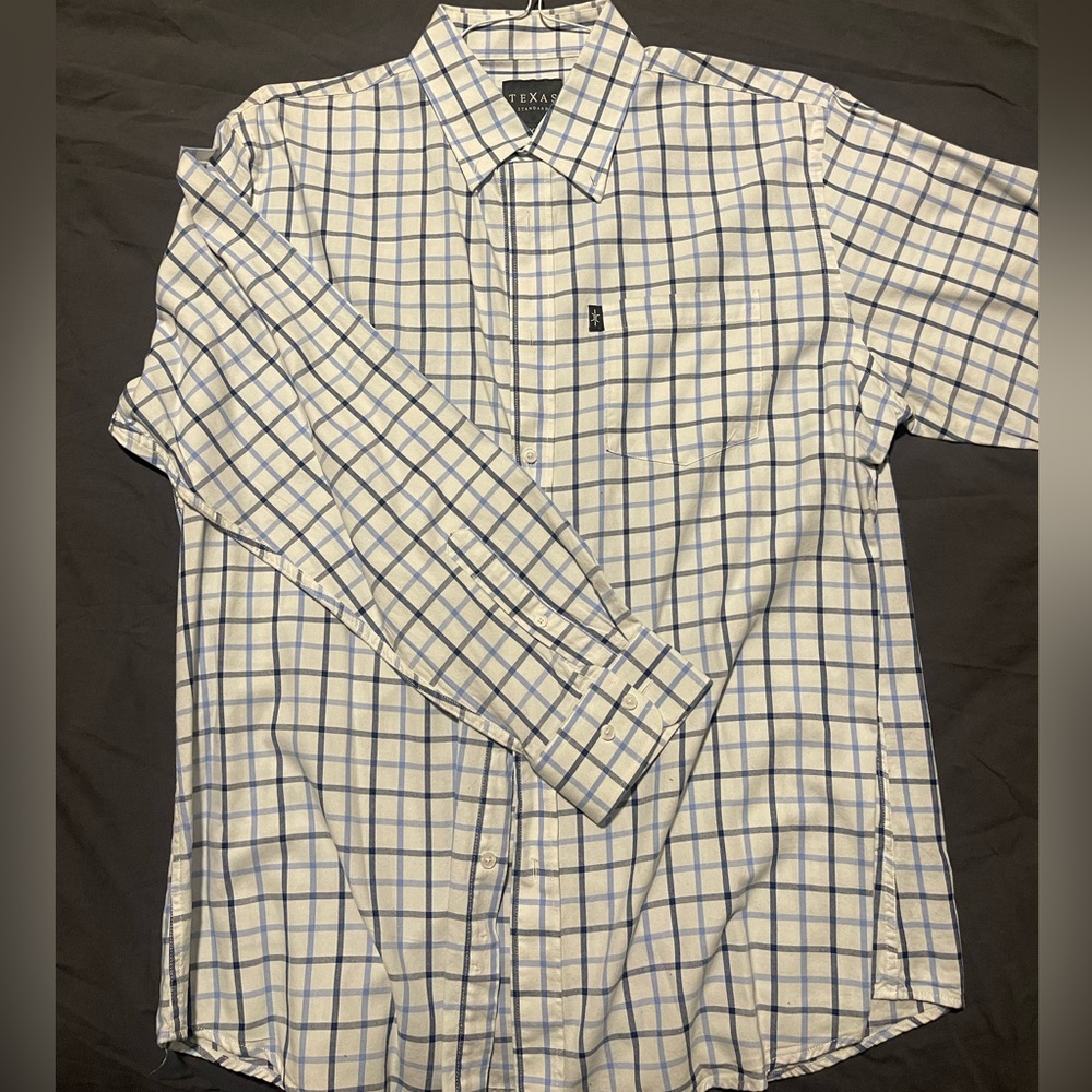 Men’s white and blue dress shirt.